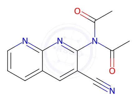 Chemical structure of Acetamide, N-acetyl-N-(3-cyano-1,8-naphthyridin-2-yl)-