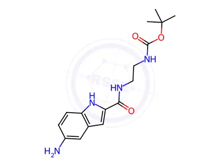 Chemical structure of Carbamic acid, [2-[[(5-amino-1H-indol-2-yl)carbonyl]amino]ethyl]-, 1,1-dimethylethyl ester (9CI)
