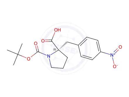 Chemical structure of (S)-1-(tert-butoxycarbonyl)-2-(4-nitrobenzyl)pyrrolidine-2-carboxylic acid