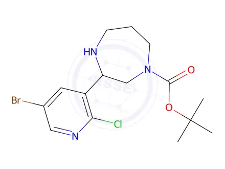 Chemical structure of tert-butyl 3-(5-bromo-2-chloro-3-pyridyl)-1,4-diazepane-1-carboxylate