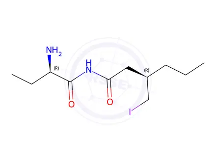 Chemical structure of (R)-N-((R)-2-aminobutanoyl)-3-(iodomethyl)hexanamide