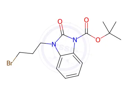 Chemical structure of tert-butyl 3-(3-Bromopropyl)-2-oxo-2,3-dihydro-1H-benzo[d]imidazole-1-carboxylate