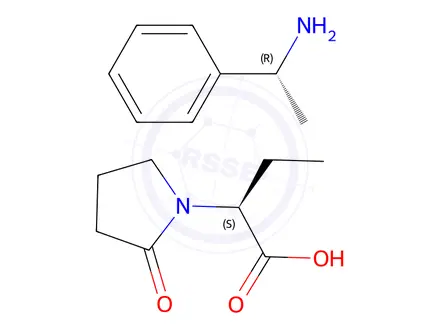 Chemical structure of (S)-alpha-Ethyl-2-oxo-1-pyrrolidineacetic acid(R)-alpha-methylbenzenemethanaminesalt