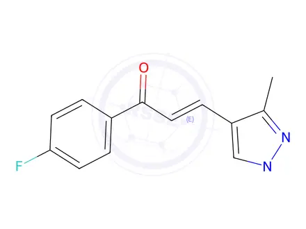 Chemical structure of (E)-3-(1,3-Dimethyl-1H-pyrazol-4-yl)-1-(4-fluorophenyl)prop-2-en-1-one
