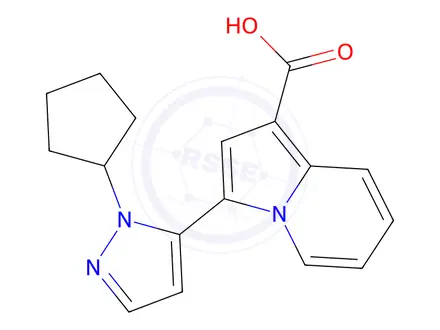 Chemical structure of 3-(1-Cyclopentyl-1H-pyrazol-5-yl)indolizine-1-carboxylic acid