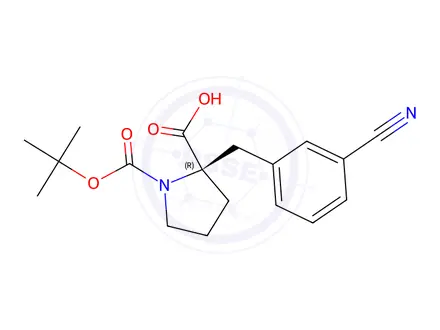 Chemical structure of (R)-1-(tert-butoxycarbonyl)-2-(3-cyanobenzyl)pyrrolidine-2-carboxylic acid