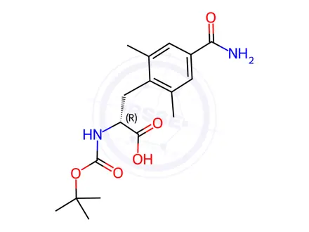 Chemical structure of (R)-2-((tert-butoxycarbonyl)amino)-3-(4-carbamoyl-2,6-dimethylphenyl)propanoic acid