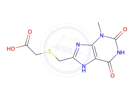 Chemical structure of 2-(((3-Methyl-2,6-dioxo-2,3,6,9-tetrahydro-1H-purin-8-yl)methyl)thio)acetic acid
