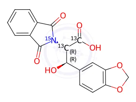 Chemical structure of 1,3-Benzodioxole-N-phthalimido DL-threo-Droxidopa-13C2,15N