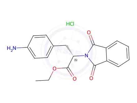 Chemical structure of Ethyl (S)-3-(4-aminophenyl)-2-(1,3-dioxoisoindolin-2-yl)propanoate hydrochloride
