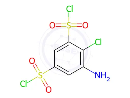 Chemical structure of 5-amino-4-chlorobenzene-1,3-disulfonyl dichloride