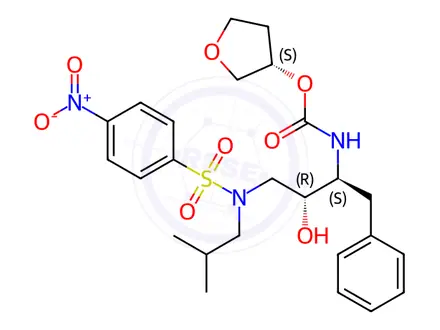 Chemical structure of [(1S,2R)-3-[[(4-Nitrophenyl)sulfonyl](2-methylpropyl)amino]-2-hydroxy-1-phenylmethyl)propyl]carbamic Acid, (3S)-Tetrahydro-3-furanyl Ester
