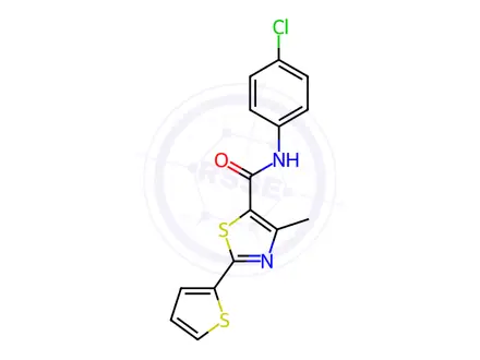 Chemical structure of N-(4-chlorophenyl)-4-methyl-2-(thiophen-2-yl)thiazole-5-carboxamide