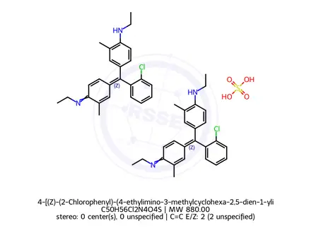 Chemical structure of 4-[(Z)-(2-Chlorophenyl)-(4-ethylimino-3-methylcyclohexa-2,5-dien-1-ylidene)methyl]-N-ethyl-2-methylaniline;sulfuric acid