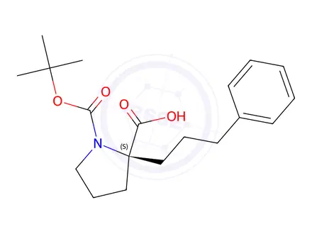Chemical structure of (S)-1-(tert-Butoxycarbonyl)-2-(3-phenylpropyl)pyrrolidine-2-carboxylic acid
