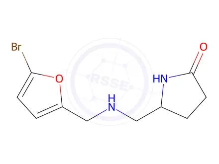 Chemical structure of 5-((((5-Bromofuran-2-yl)methyl)amino)methyl)pyrrolidin-2-one
