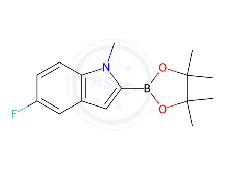 Chemical structure of 5-fluoro-1-methyl-2-(4,4,5,5-tetramethyl-1,3,2-diox aborolan-2-yl)-1H-indole