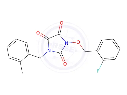 Chemical structure of 1-[(2-Fluorobenzyl)oxy]-3-(2-methylbenzyl)-1H-imidazole-2,4,5(3H)-trione