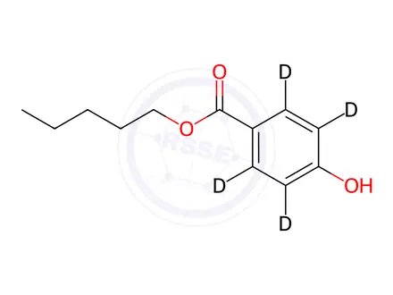 Chemical structure of n-Pentyl 4-Hydroxybenzoate-2,3,5,6-d4