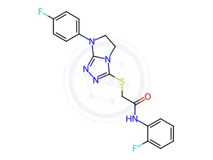 Chemical structure of N-(2-Fluorophenyl)-2-((7-(4-fluorophenyl)-6,7-dihydro-5H-imidazo[2,1-c][1,2,4]triazol-3-yl)thio)acetamide
