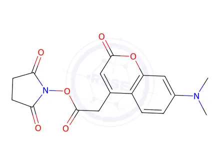 Chemical structure of 7-Dimethylaminocoumarin-4-acetic acid, succinimidyl ester, 96%