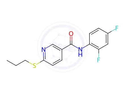 Chemical structure of N-(2,4-Difluorophenyl)-6-(propylsulfanyl)pyridine-3-carboxamide