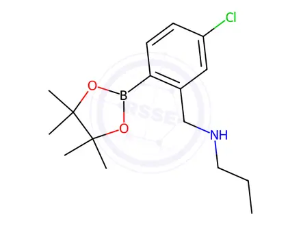Chemical structure of N-(5-Chloro-2-(4,4,5,5-tetramethyl-1,3,2-dioxaborolan-2-yl)benzyl)propan-1-amine