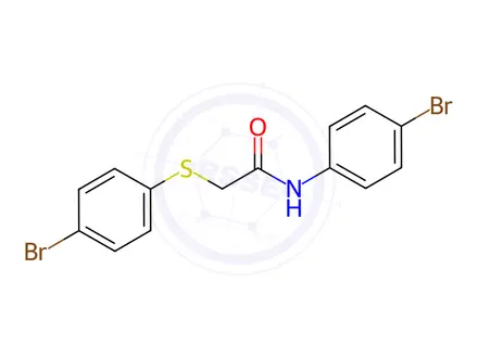 Chemical structure of N-(4-bromophenyl)-2-((4-bromophenyl)thio)acetamide