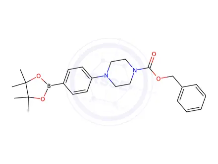 Chemical structure of Benzyl 4-(4-(4,4,5,5-tetramethyl-1,3,2-dioxaborolan-2-yl)phenyl)piperazine-1-carboxylate