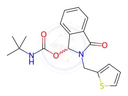 Chemical structure of 3-Oxo-2-(thiophen-2-ylmethyl)isoindolin-1-yl tert-butylcarbamate