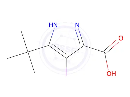 Chemical structure of 3-(tert-Butyl)-4-iodo-1H-pyrazole-5-carboxylic acid