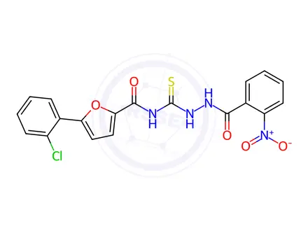 Chemical structure of Benzoic acid, 2-nitro-, 2-[[[[5-(2-chlorophenyl)-2-furanyl]carbonyl]amino]thioxomethyl]hydrazide