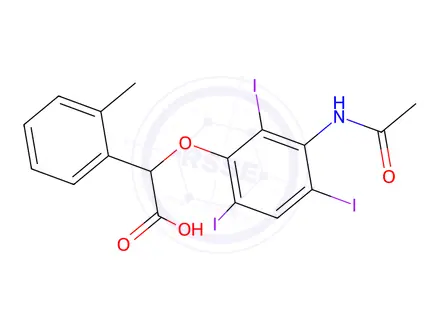 Chemical structure of 2-[3-(Acetylamino)-2,4,6-triiodophenoxy]-2-(o-tolyl)acetic acid