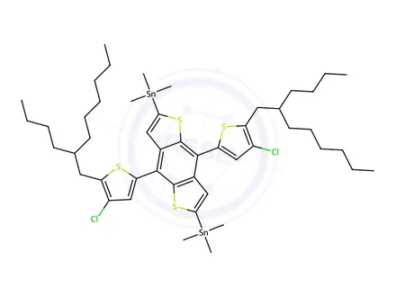 Chemical structure of Stannane, 1,1′-[4,8-bis[5-(2-butyloctyl)-4-chloro-2-thienyl]benzo[1,2-b:4,5-b′]dithiophene-2,6-diyl]bis[1,1,1-trimethyl-
