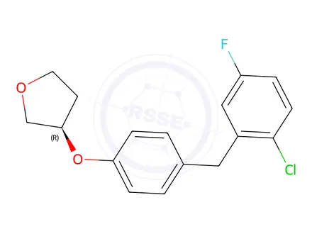 Chemical structure of (R)-3-(4-(2-chloro-5-fluorobenzyl)phenoxy)tetrahydrofuran