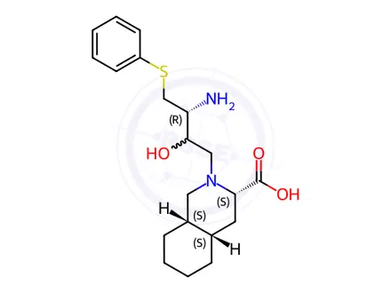 Chemical structure of (3S,4aS,8aS)-2-[(2R,3R)-3-Amino-2-hydroxy-4-phenythiobutyl]-decahydro-3-isoquinolinecarboxylic Acid