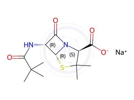 Chemical structure of 3,3-Dimethyl-6-((2,2-dimethyl-1-oxopropyl)amino)-7-oxo-4-thia-1-azabicyclo[3.2.0]heptane-2-carboxylic acid monosodium salt
