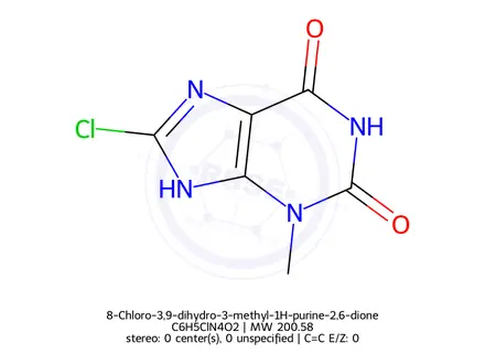 Chemical structure of 8-Chloro-3,9-dihydro-3-methyl-1H-purine-2,6-dione