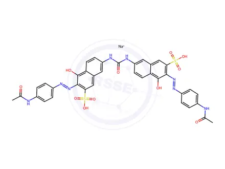 Chemical structure of 7,7'-(carbonyldiimino)bis[3-[[4-(acetamido)phenyl]azo]-4-hydroxynaphthalene-2-sulphonic] acid, sodium salt