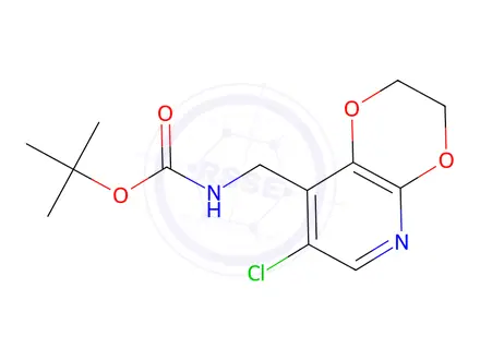 Chemical structure of tert-Butyl ((7-chloro-2,3-dihydro-[1,4]dioxino[2,3-b]pyridin-8-yl)methyl)carbamate