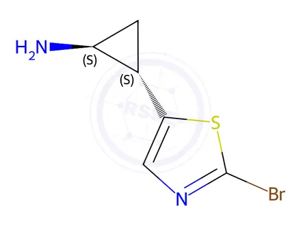 Chemical structure of (1S,2S)-rel-2-(2-bromo-1,3-thiazol-5-yl)cyclopropan-1-amine dihydrobromide