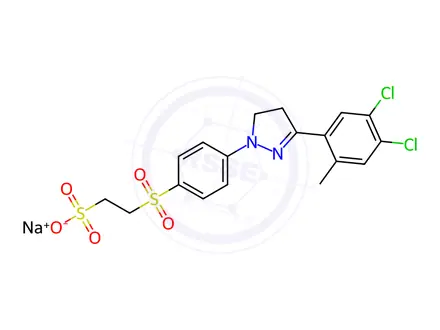 Chemical structure of sodium 2-[[4-[3-(4,5-dichloro-2-methylphenyl)-4,5-dihydro-1H-pyrazol-1-yl]phenyl]sulphonyl]ethanesulphonate