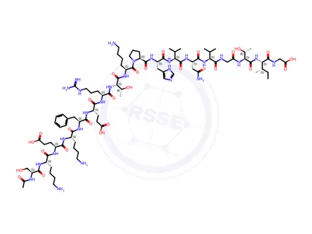 Chemical structure of Glycine, N-acetyl-L-seryl-L-lysyl-L-α-glutamyl-L-lysyl-L-phenylalanyl-L-α-glutamyl-L-arginyl-L-threonyl-L-lysyl-L-prolyl-L-histidyl-L-valyl-L-asparaginyl-L-valylglycyl-L-threonyl-L-isoleucyl