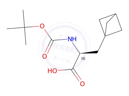 Chemical structure of (S)-3-(bicyclo[1.1.1]Pentan-1-yl)-2-((tert-butoxycarbonyl)amino)propanoic acid