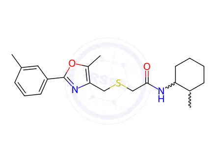 Chemical structure of Acetamide, N-(2-methylcyclohexyl)-2-[[[5-methyl-2-(3-methylphenyl)-4-oxazolyl]methyl]thio]-