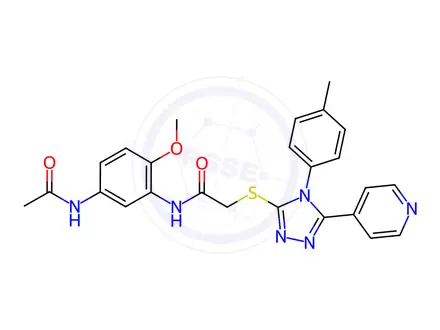 Chemical structure of N-(5-Acetamido-2-methoxyphenyl)-2-((5-(pyridin-4-yl)-4-(p-tolyl)-4H-1,2,4-triazol-3-yl)thio)acetamide