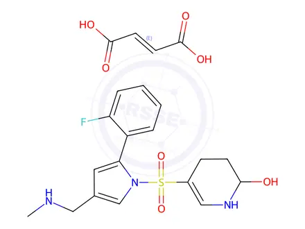 Chemical structure of 5-({2-(2-fluorophenyl)-4-[(methylamino)-methyl]-1H-pyrrole-1-yl}-sulfonyl)-1,2,3,4-tetrahydropyridine-2-ol fumarate salt