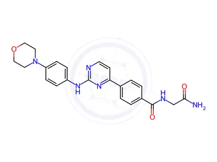 Chemical structure of N-(2-Amino-2-oxoethyl)-4-(2-((4-morpholinophenyl)amino)pyrimidin-4-yl)benzamide