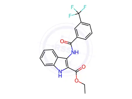 Chemical structure of Ethyl 3-{[3-(trifluoromethyl)benzoyl]amino}-1H-indole-2-carboxylate