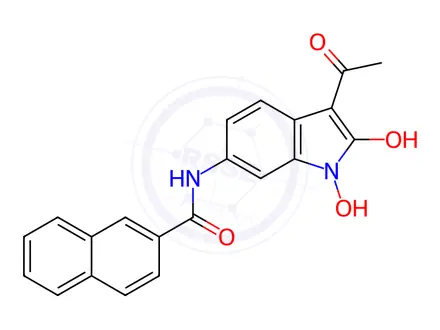Chemical structure of N-(3-Acetyl-1,2-dihydroxy-1H-indol-6-yl)-2-naphthamide